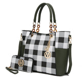 MKF Collection Bonita Checker Tote Handbag & Wallet Set Women by Mia K