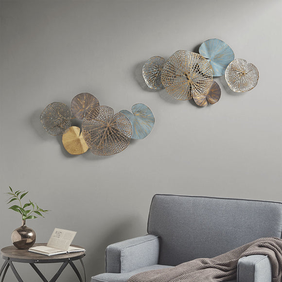 Multi-colored Lily Pad Leaves 2-piece Metal Wall Decor Set