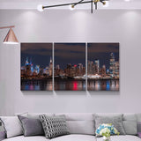 3 panels Framed Canvas City Night Scape Wall Art Decor,3 Pieces Mordern Canvas Painting Decoration Painting for Chrismas Gift, Office,Dining room,Living room, Bathroom, Bedroom Decor-Ready to Hang