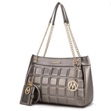 MKF Collection Mabel Quilted Vegan Leather Women shoulder Bag with Bracelet Keychain with a Credit Card Holder by Mia K