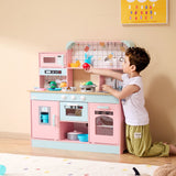 Christmas Gift! VEVOR Kitchen Playset Kids Pretend Cooking Play Toy 24 Piece Accessories Pink