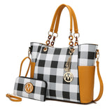 MKF Collection Bonita Checker Tote Handbag & Wallet Set Women by Mia K