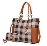 MKF Collection Bonita Checker Tote Handbag & Wallet Set Women by Mia K