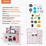 Christmas Gift! VEVOR Kitchen Playset Kids Pretend Cooking Play Toy 24 Piece Accessories Pink