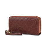 Honey Genuine Leather Quilted Flower Embossed Women Wristlet Wallet