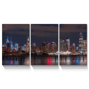 3 panels Framed Canvas City Night Scape Wall Art Decor,3 Pieces Mordern Canvas Painting Decoration Painting for Chrismas Gift, Office,Dining room,Living room, Bathroom, Bedroom Decor-Ready to Hang