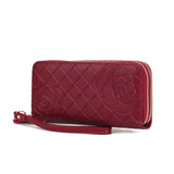 Honey Genuine Leather Quilted Flower Embossed Women Wristlet Wallet