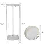 Modern Plant Stand, Foldable Potted Plant Holder with 2 Round Trays, Metal Flowers Pot Base for Indoor and Outdoor, White