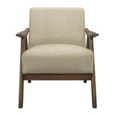 Modern Home Furniture Light Brown Fabric Upholstered 1pc Accent Chair Walnut Finish Wood Cushion Back and Seat Furniture