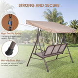 3 Person Outdoor Patio Swing; Steel Frame Textilene Seats Steel Frame Swing Chair; Beige