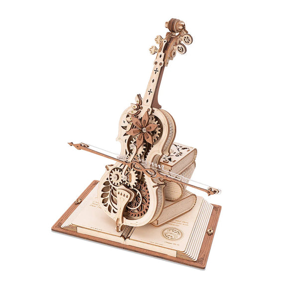 Robotime ROKR Magic Cello Mechanical Music Box Moveable Stem Funny Creative Toys for Child Girls 3D Wooden Puzzle AMK63