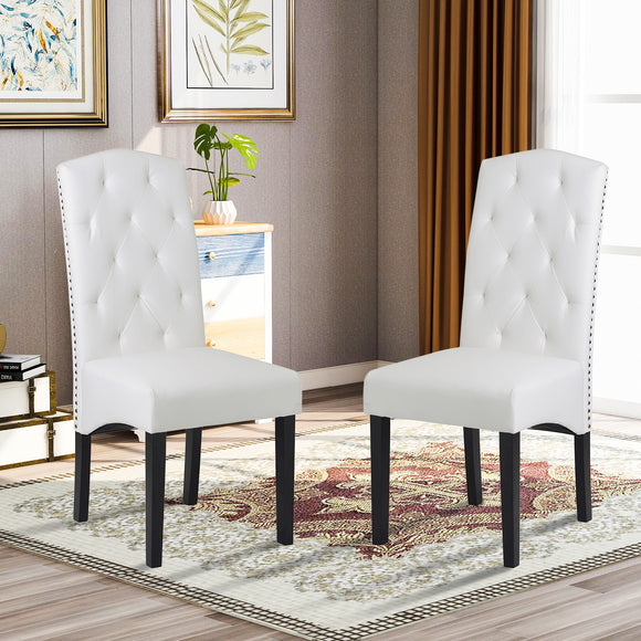 Dining PU Chair with Solid Wood Legs; 18.11" L x 24.01" W x 40.95" H White